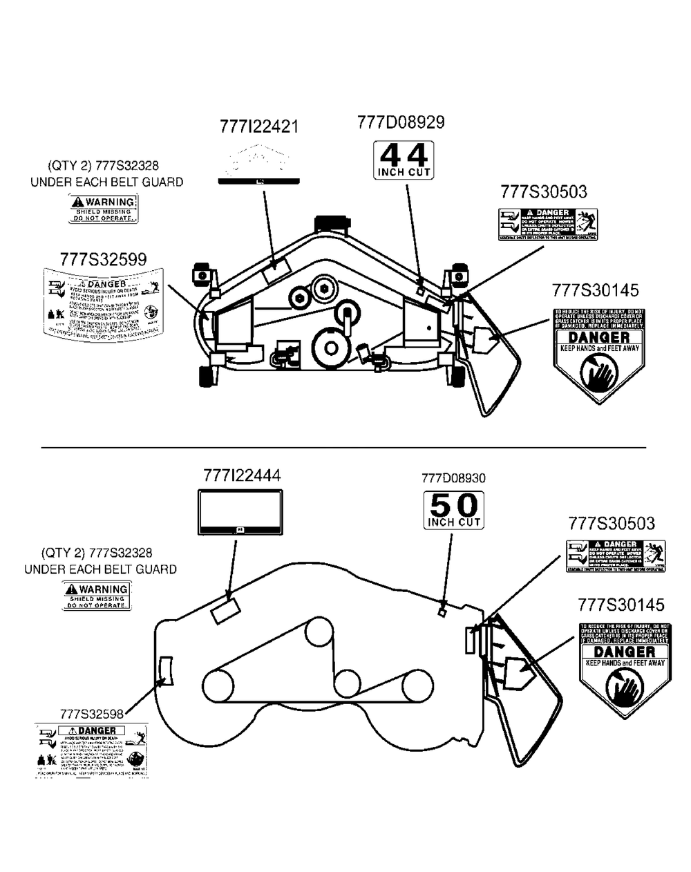 Decal Map (Part 2) Diagram and Parts List for Z-FORCE44 53AA5B6L-53AA5B6L709-53AA5B6L710-53AA5B6L712 Cub Cadet Lawn Tractor